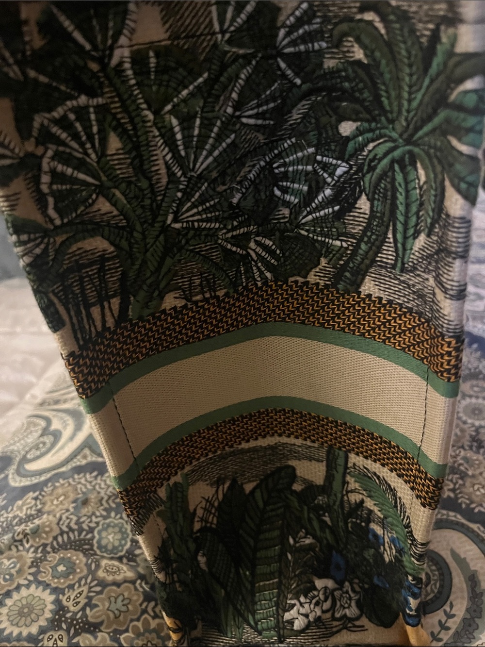 Tropical Green Canvas Tote Bag with Botanical Print - Picture 3 of 3
